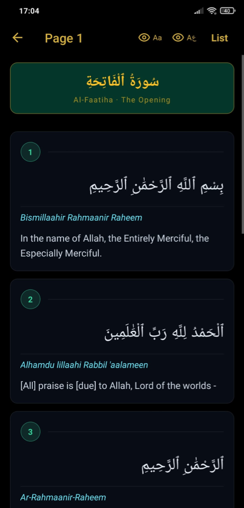 Transliteration View in Nur App